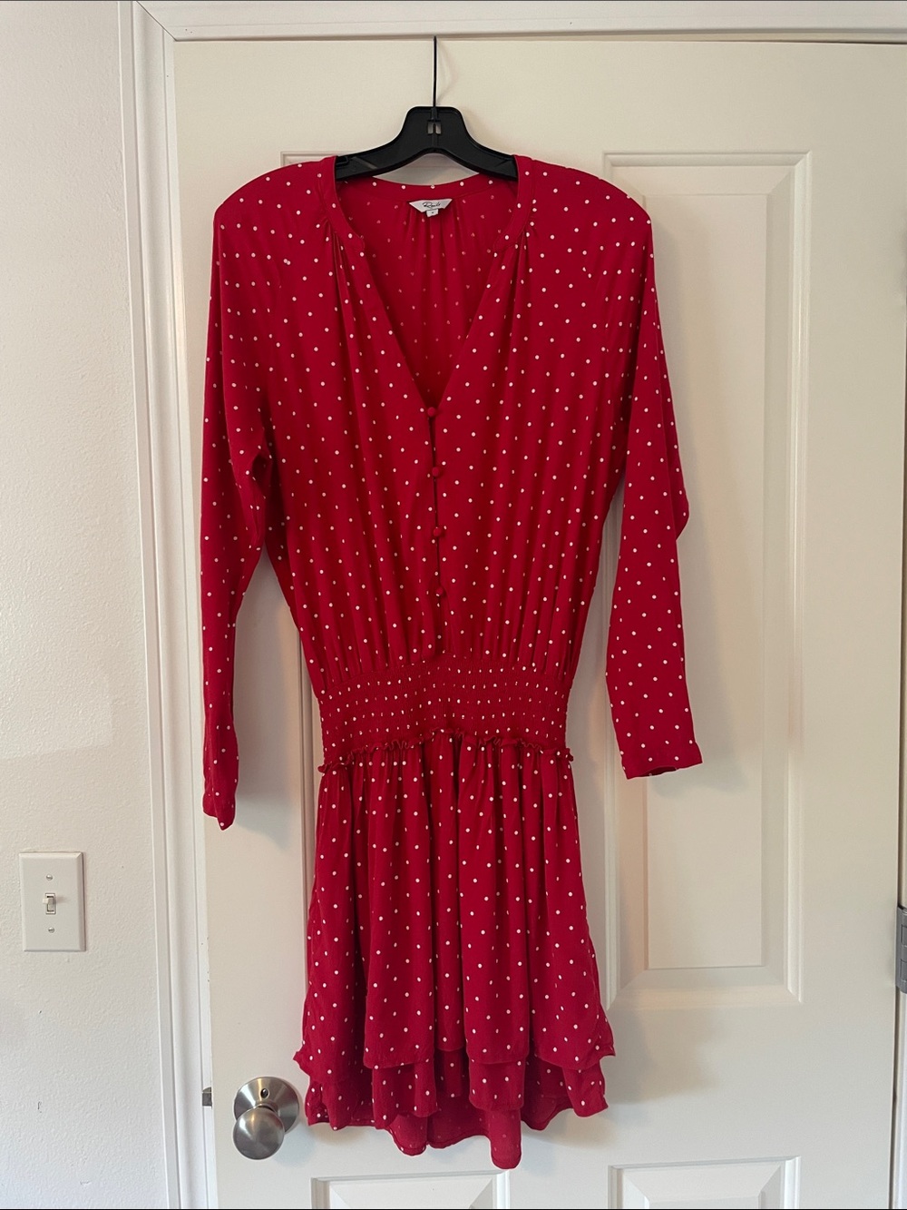 Rails Jasmine Red Polka Dot V-Neck Smocked Waist Dress